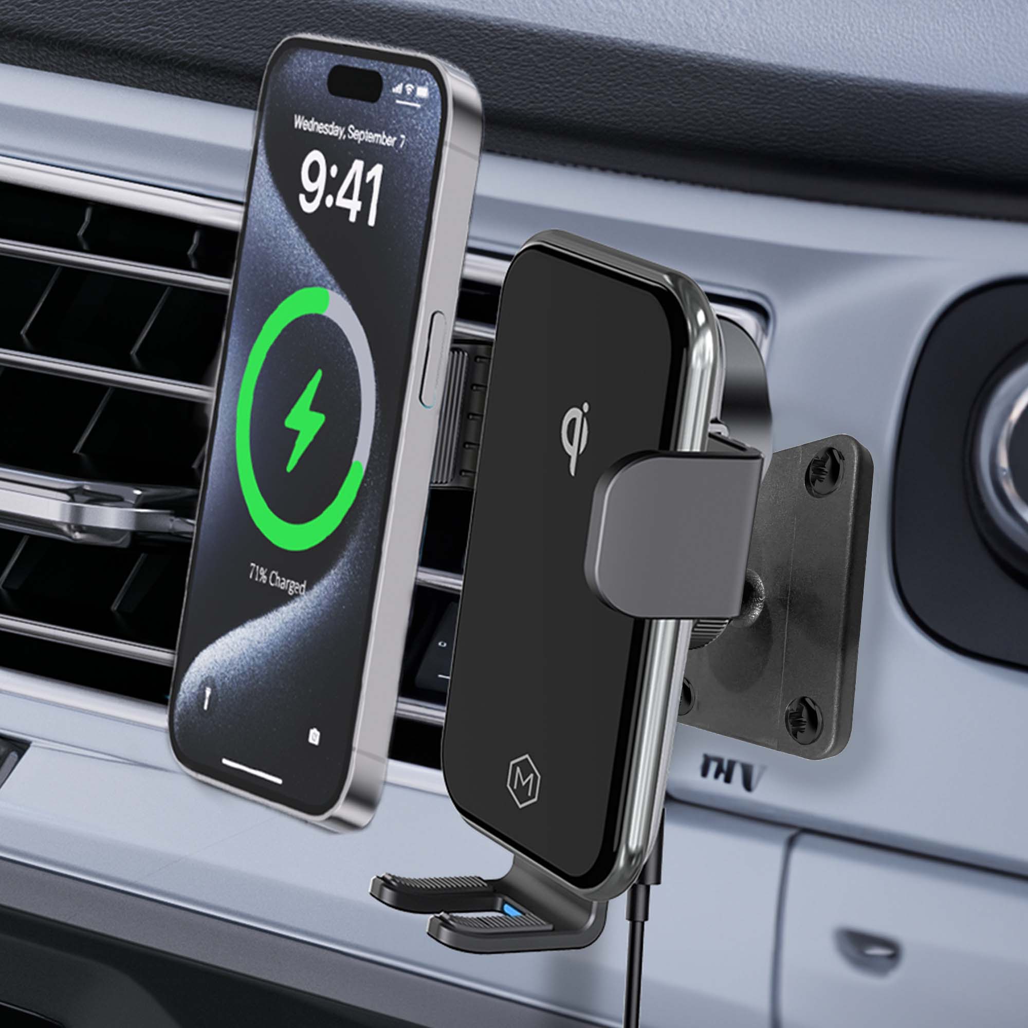 Auto Grip Fast Wireless Car Charger Mount With AMPS Plate - Qi-Certified