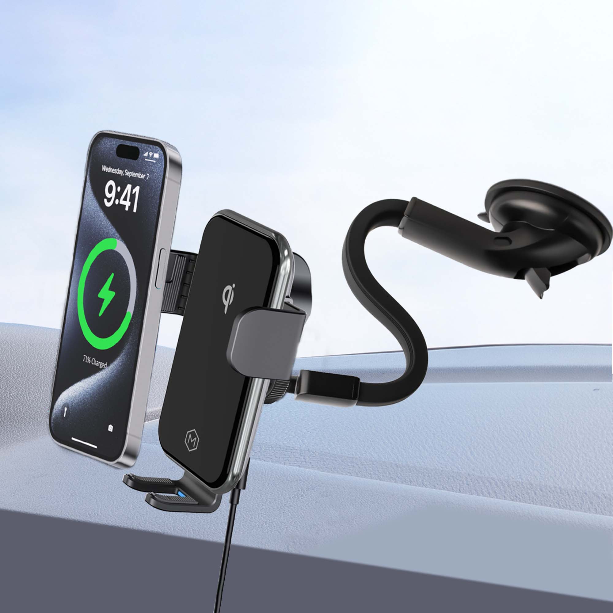 Auto Grip Fast Wireless Car Charger Mount With Gooseneck Mount - Qi-Certified
