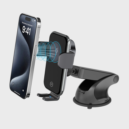 Auto Grip Fast Wireless Car Charger Mount With Telescopic Suction Cup Mount - Qi-Certified